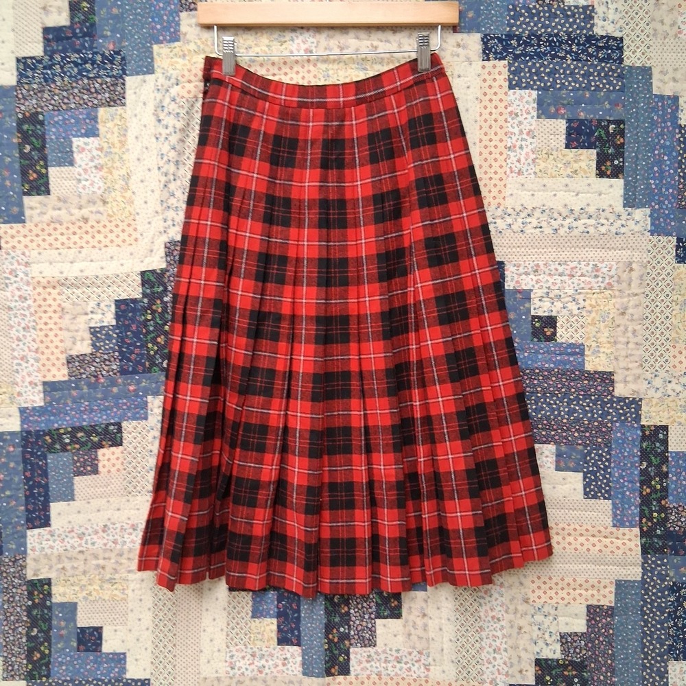 Vintage Pendleton Cunningham Tartan Red Plaid Skirt Womens Size 6 Pleated Maxi - Picture 2 of 9